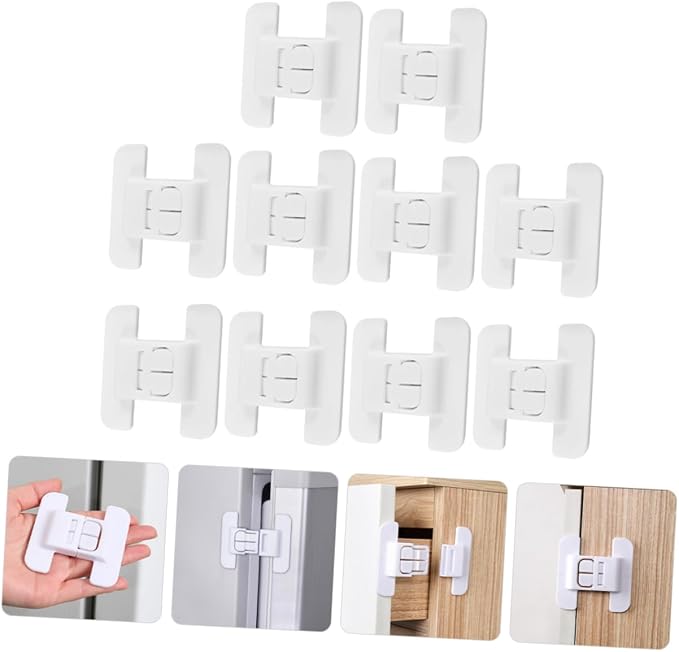 10 Pack Child Safety Cabinet Locks Baby Proof Drawer Locks for Kitchen Fridge Cupboard Child Locks Anti-Clip Hand Lock Buckle 2.75X2.75X0.39 Inch for Home Childproofing