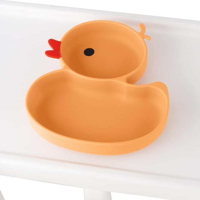 Baby Suction Plate, Silicone Toddler Plate for Kids Baby Weaning Plate Strong Suction Divided Dish with Fork Spoon, BPA Free (Orange) (Orange)