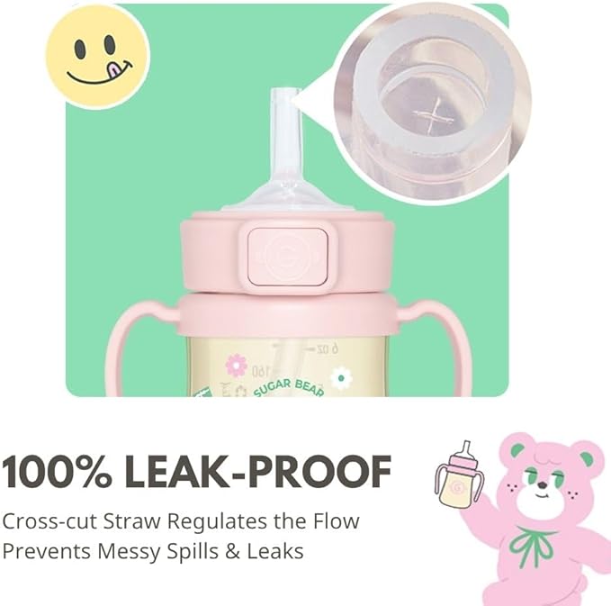 GROSMIMI x KNOTTED Flip Top Spill Proof Sippy Cup, PPSU, BPA Free, Stage 2 Straw for Toddlers (Sugar bear 6ox)
