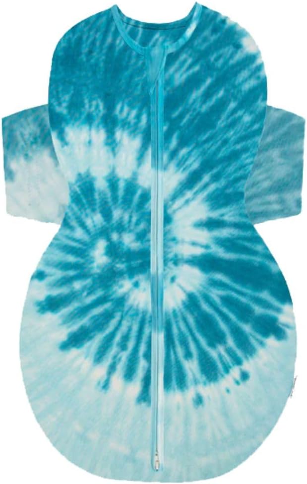 Happiest Baby SNOO Sleep Sack - 100% Organic Cotton Baby Swaddle Blanket - Doctor Designed Promotes Healthy Hip Development (Tie Dye Blue, Large)