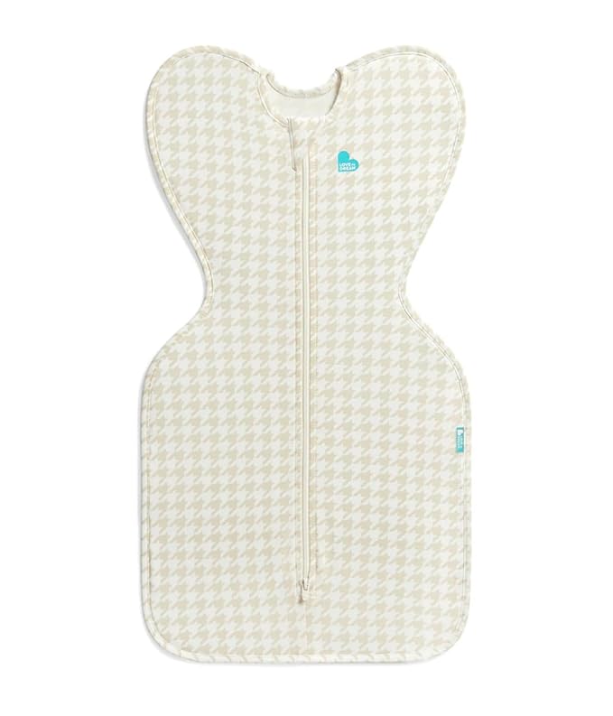 Love to Dream Swaddle UP, Sleep Sack 0-3 Months, Self-Soothing, Improves Sleep, Snug Fit Helps Calm Startle Reflex, Baby Essentials Must Haves Newborn, 1.0 TOG, Medium 13-19 lbs, Tan Houndstooth
