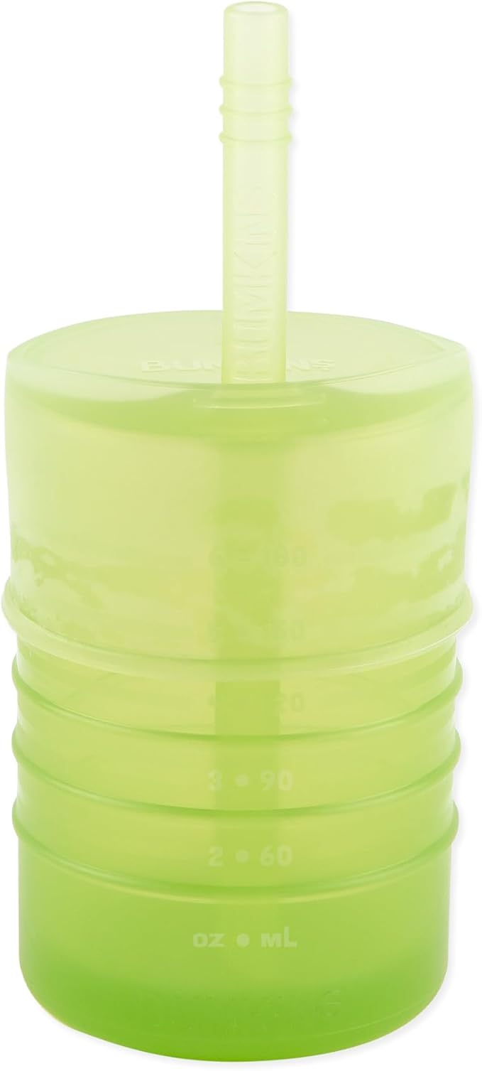 Bumkins Baby and Toddler Cups, Sippy Cup with Straw, Spill Proof, Transition Cup for Babies Age 1 Year, Safely Sip from Lid or Straw, First Year Supplies, Platinum Silicone, Holds 7oz, Sage Green
