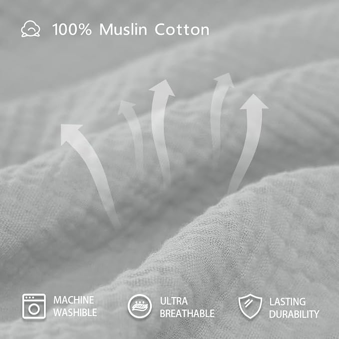 Muslin Swaddle Blankets for Baby Boy - 3 Pack 47x47 Inch Large Receiving Blankets, Soft Breathable Cotton Nursery Swaddles for Newborn, Infant & Todler (Gray, Cream White, White)