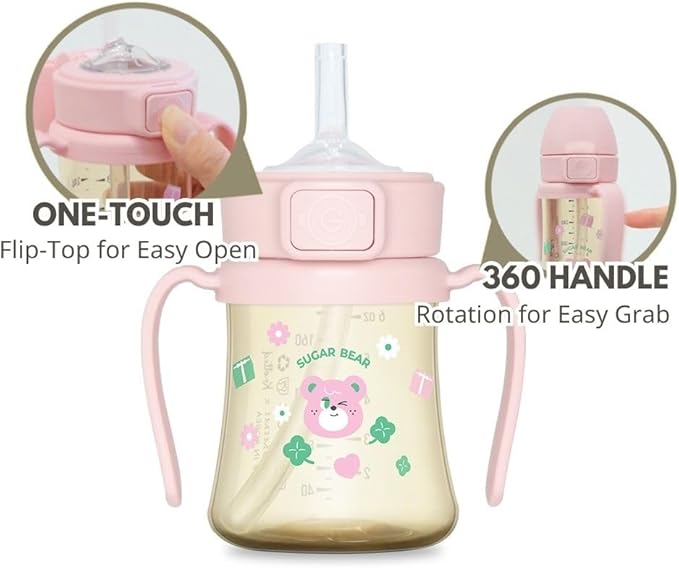 GROSMIMI x KNOTTED Flip Top Spill Proof Sippy Cup, PPSU, BPA Free, Stage 2 Straw for Toddlers (Sugar bear 6ox)