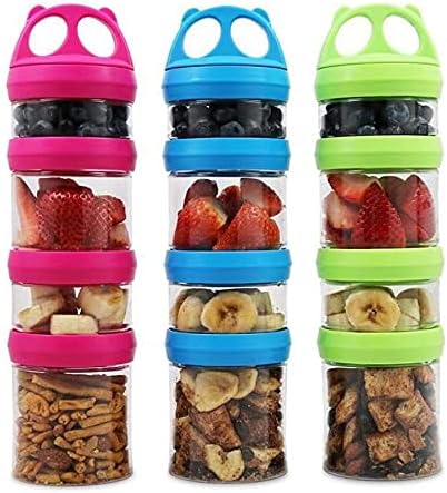BariatricPal 4 Compartment Twist Lock, Stackable, Leak-Proof, Food Storage, Snack Jars & Portion Control Lunch Box (3-Color Variety Pack)