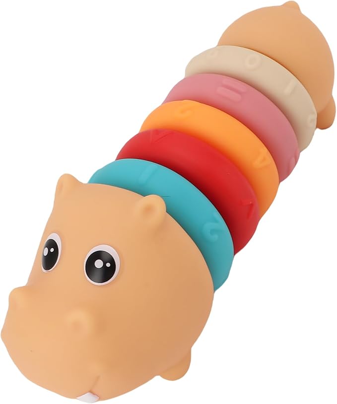 Baby Stacking Rings Soft Plastic Toy Hippo Shape Educational Game for Toddlers Blue