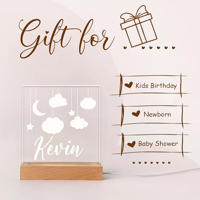 Personalized Night Light for Baby Kids, Custom Name Moon Cloud Led Lamp for Girls Boys, Customized Name Night Lights Gift for Children Nursery