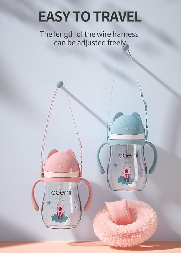 Oberni Leakproof Sippy Cups, Double Sealing No Spill Water Bottle with Weighted Straw and Non-Slip Handle for Toddler 1-3 Years, Tritan Baby Cups 12+ Months, 270ml/9oz (1Pack,Blue)