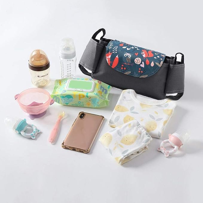 Gazaar Universal Stroller Organizer with Cup Holder Bag Detachable Phone Bag, Stroller Caddy Fits for Stroller Accessories, Stroller Organizer Stroller Caddy with Cup Holder, Stroller