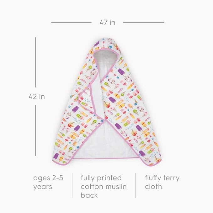 Little Unicorn Hooded Bath Towel | Absorbent Cotton & Terry Blend | Larger Size for Baby & Toddlers, 1-6 Years (Brain Freeze)