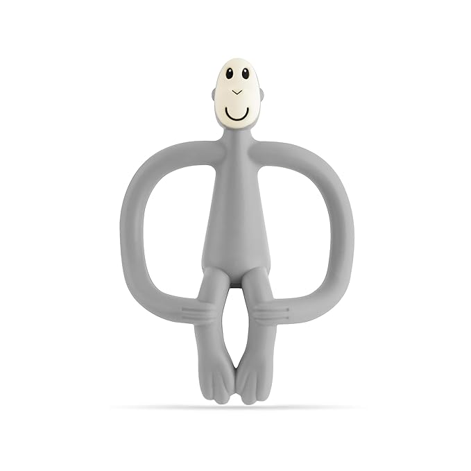 Matchstick Monkey Original Teether & Gel Applicator ??Silicone Baby Teether, Easy-to-Grip, BPA-Free, Supports Self-Soothing & Early Brushing, 3 Months+, 4 Inches, Grey