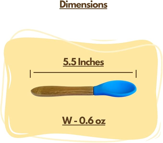 Bamboo Baby Spoons 4 PACK - Toddler Weaning Spoon - Bamboo Handle Silicone Soft Tip Spoon 5.5??Toddlers Weaning Baby Food Utensil - Mom Baby Travel Spoonset