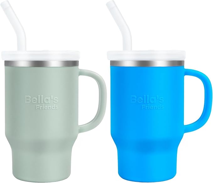 Bella's Friends Life Handy Mini Tumbler, 9 oz Sippy Cups for Toddlers 1-3, Stainless Interior, Leak‑Proof Toddler Cups, Birthday Gifts for 1 Year Old Girls Boys, Baby Girl Essentials, 2 Pack