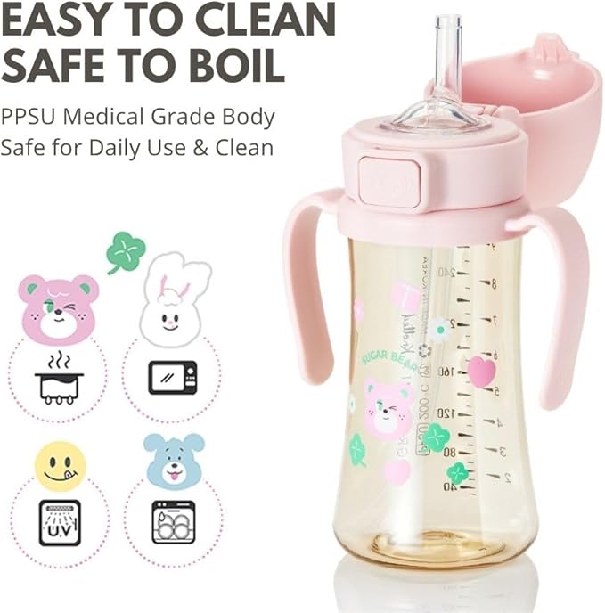 GROSMIMI x KNOTTED Flip Top Spill Proof Sippy Cup, PPSU, BPA Free, Stage 2 Straw for Toddlers (Sugar bear 10oz)