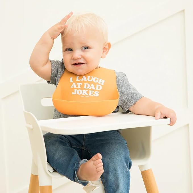 Bella Tunno Wonder Bib - Adjustable Silicone Baby Bibs for Girls & Boys, Durable and Waterproof BPA Free Silicone, I Laugh at Dad Jokes