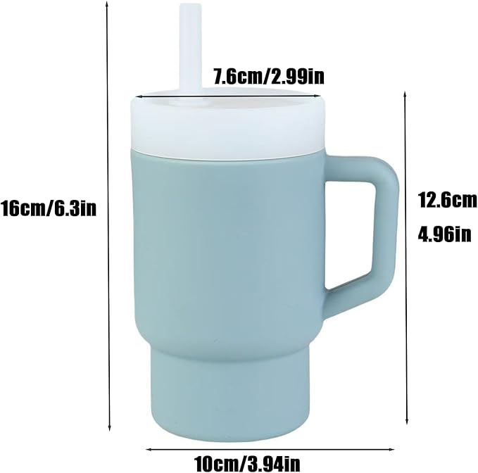 PandaEar Kids Tumbler Silicone Toddler Cup with Straw and Handle, 9.5oz Spill-Proof Training Cup for Baby, BPA-Free, Easy to Clean -Blue (Blue)