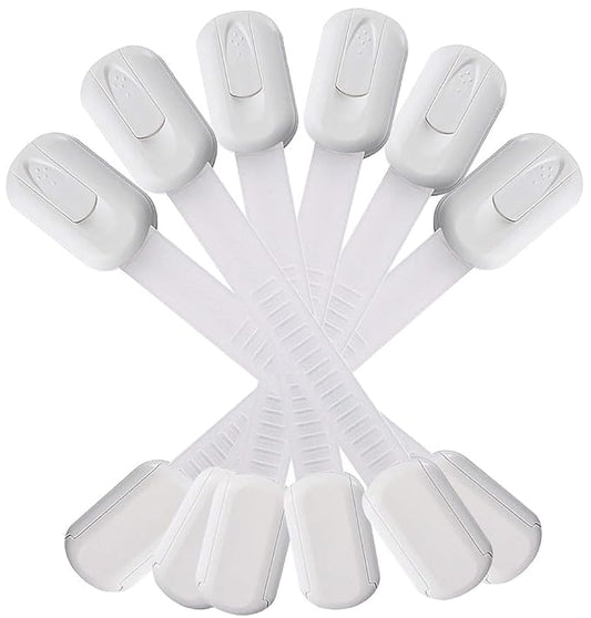 6 Pack Multi-Use Baby Locks, Safety Cabinet Child Proofing, Quick and Easy 3M Adhesive for Cabinets, Drawers, Fridges Toilet Seats and More (White)