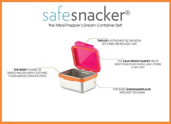 New Wave Enviro Safe Snacker, Stainless Steel Food Container, BPA Free, Stackable and Cabinet Friendly, Pink, Small Size, 7oz. Capacity