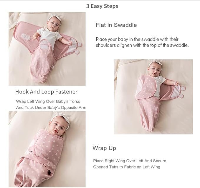 insular Baby Swaddle Wrap, Swaddle Blanket for Newborn and Infant, Adjustable Velcro Swaddling Set for Boy and Girl, Soft Cotton Baby Sleep Sack 3 Pack, Beige Swan, Medium(3-6 Month)