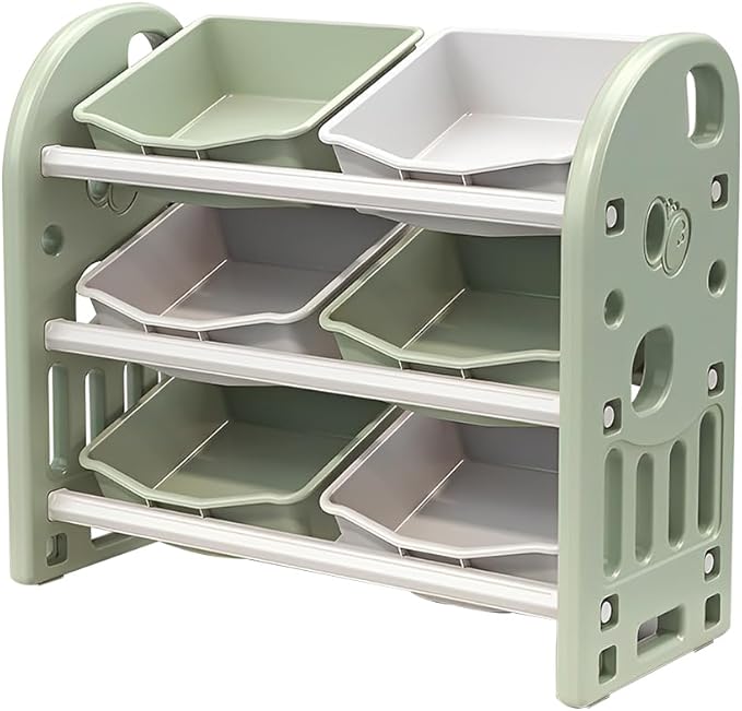 Kids Toy Storage Organizer, 3-Tier Shelves Multi-Functional Kids Storage Organizer with 6 Removable Bins Large Storage Capacity for Boys Girls Bedroom Playroom, Nursery (Green)