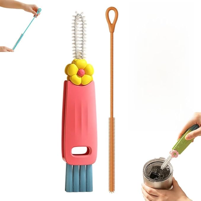 3 in 1 Cup Lid Cleaning Brush, 2026 New Multifunctional Bottle Brush Cleaner, Bottle and Straw Brush Cleaning Set, Crevice Cleaning Brush Tools for Gap Tight Spaces, Home Kitchen Gadgets (2PC C)