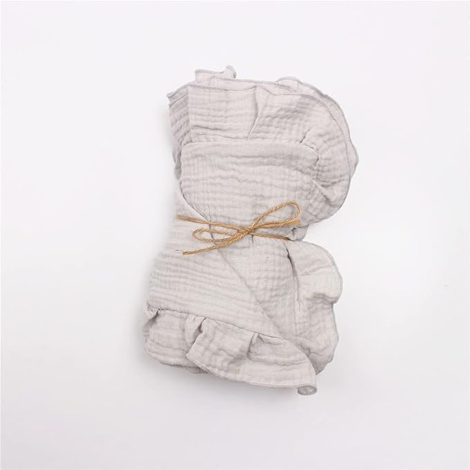 Newborn Baby Blanket, Toddler Blanket, 100% Cotton 4 Layers Soft Swaddling Receiving Blanket with Ruffle, Breathable and Lightweight Blanket, 34 x 26 inch