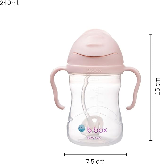 b.box Sippy Cup with Weighted Straw, Leak & Spill Proof, Easy Grip, BPA Free, Dishwasher Safe, Sip from Any Angle. Ideal for Babies 6m+ to Toddlers. (Blush, 8oz)