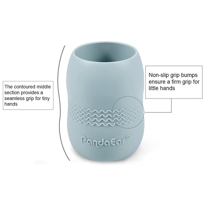 PandaEar 2 Pack100% Tiny Silicone Drinking Training Cup for Baby and Toddler, 3.5oz (Blue&White)