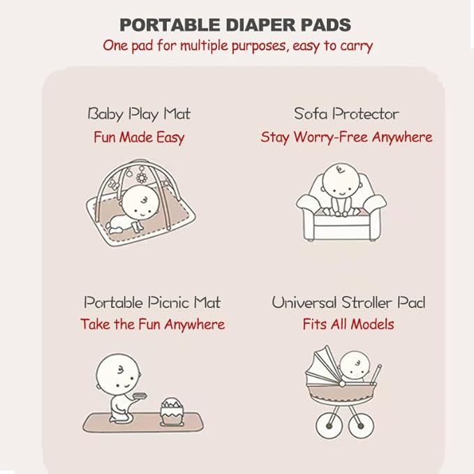 Portable Diaper Changing Pad for Baby - Waterproof Travel Changing Mat with Wipe Dispenser Pocket & Stroller Straps | Baby Registry Must Haves, Newborn Essentials & Baby Gift for Girls and Boys (Grey)