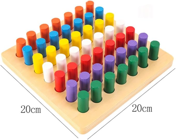Ontessori Cylinder Socket Peg Board Toy, Wooden Color Matching Insert Rod Puzzle