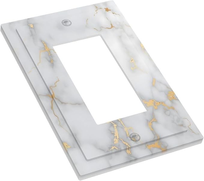 Luxury White And Gold Marble Abstract Modern Decorative Outlet Covers 1 Gang Single Rocker Light Switch Cover Plate Wall Plates GFCI Faceplate for Bathroom Kitchen Decor