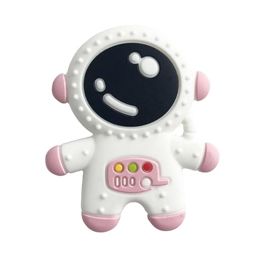 Baby Teething Spaceman Toy for 3+ Months Infants Sucking, Food Grade Silicon Astronaut Styling Teether, BPA Free (Pink)