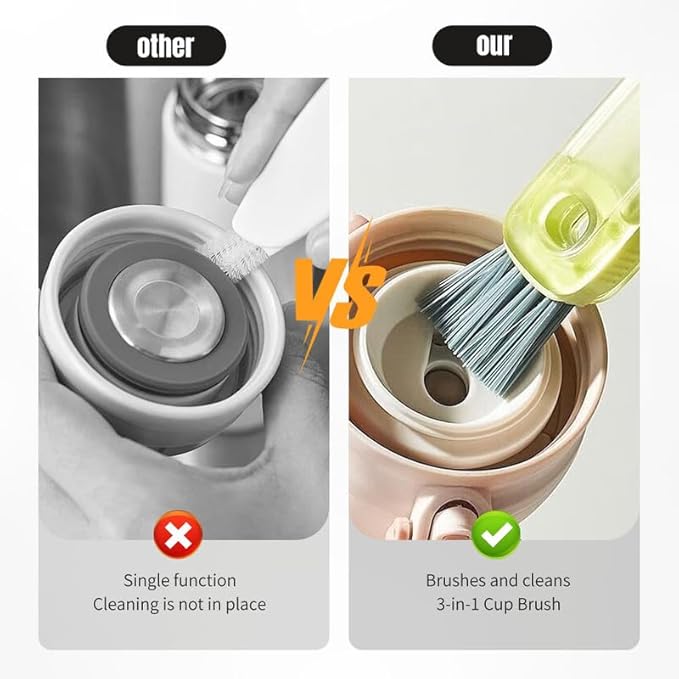 3 in 1 Cup Lid Cleaning Brush, 2024 New Portable Crevice Cleaning Brush Set for Baby Bottle Gap Tight Spaces Cup, Rotatable Cup Lid Cleaner Cup Mouth Scrubber