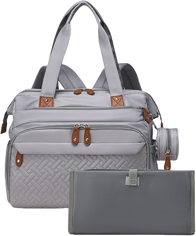 Diaper Bag Backpack with Changing Pad, Pacifier Case, Multi Functional Backpack Mommy Bag with Insulated Pockets (Gray)
