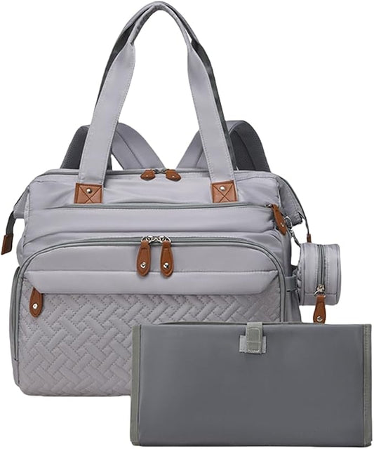 Diaper Bag Backpack with Changing Pad, Pacifier Case, Multi Functional Backpack Mommy Bag with Insulated Pockets (Gray)