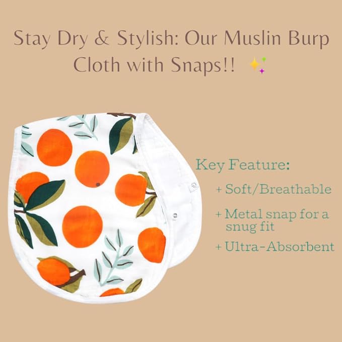 Muslin Swaddle Blanket Set for Baby – 4-Piece Newborn Essentials with Swaddle, Burp Cloth & Bibs, Soft Breathable Receiving Blanket | Clementine