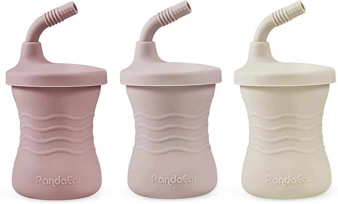PandaEar 3 Pack Silicone Baby Training Cup, Straw Cups，Shatterproof Toddler Sippy Cups Drinking Sippy Cups for Baby and Toddler 6 Months+ 5 Oz (Pink/Light Pink/Linen)