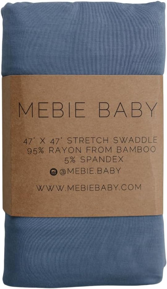 Mebie Baby Dusty Blue Stretch Swaddle Blanket, Modern and Neutral Baby Blanket for Newborns (0-3 Months), Comfy Wrap, Baby Essentials & Gifts (47" x 47")