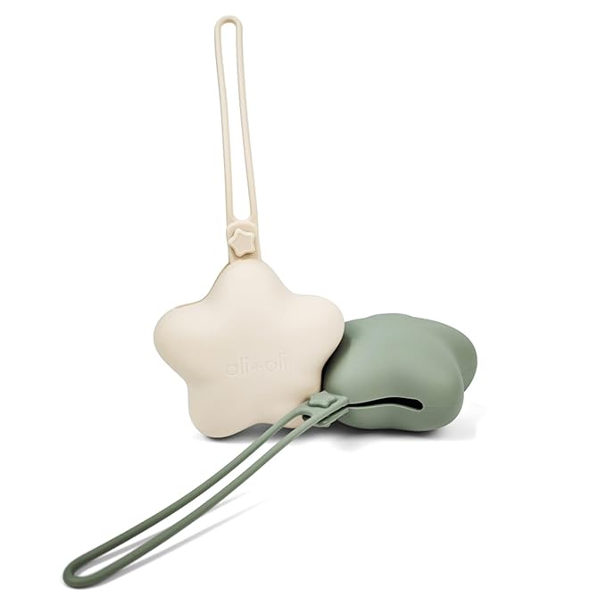 Ali+Oli BPA-Free Silicone Pacifier Holder Case (2-pk) Diaper Bag Accessory Newborn Travel Baby Pacifier Pouch (Sage-Sand)