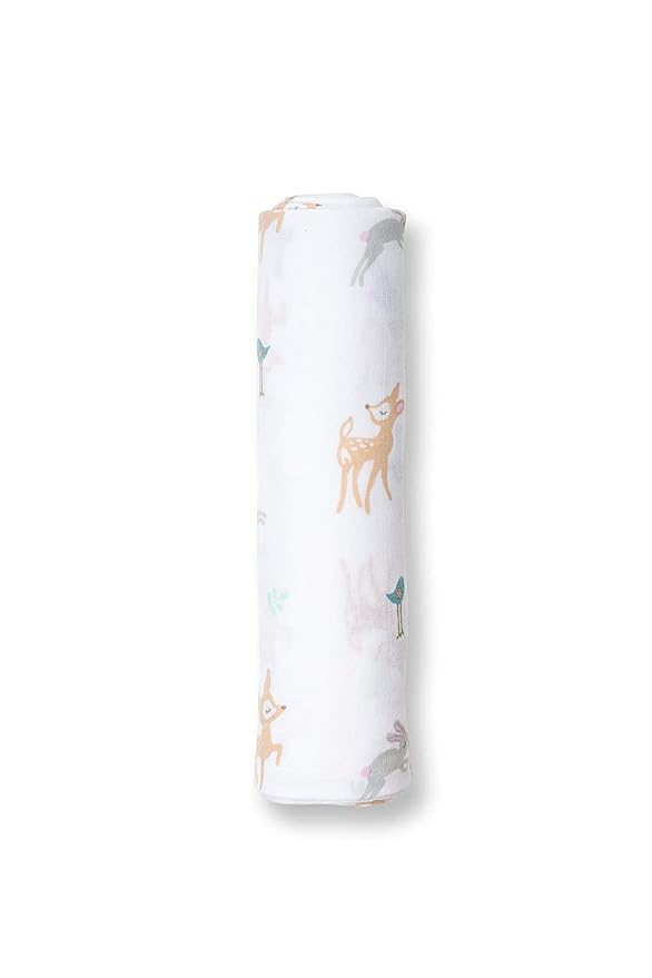 Lulujo Baby 100% Cotton Muslin Swaddle Blanket, 47 x 47-Inches, Little Fawns