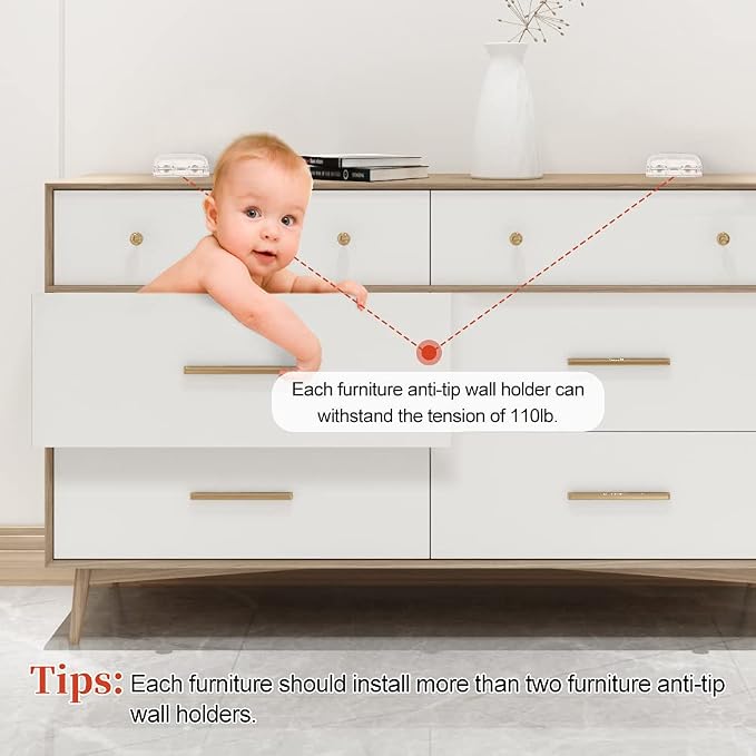 EUDEMON Baby Safety Anti-Tip Furniture Anchor Straps, Furniture Anti-Tip Wall Holder for Children&Pets, Childproof Anti-tip Furniture Wall Anchors, Easy to Install(Transparent,2 Pack)