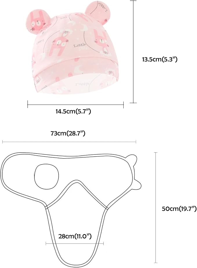 Baby Swaddle Sleep Sack with Hat Set for 0-3 months 3-Pack Soft Cotton Newborn Wearable Swaddle Wrap for Girls Boys