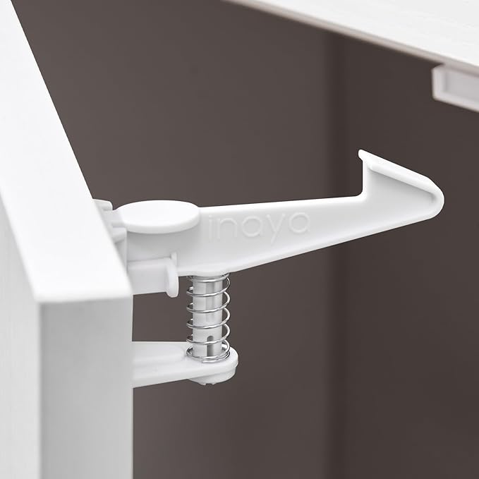Inaya Cabinet Locks Child Safety Latches (Pro Extended) - Baby Proofing Cabinets & Drawers Locks - Child Proof Your Home - No Drilling & No Tools Required! (12 Pack)