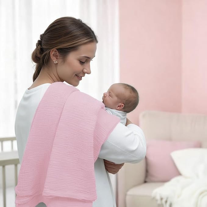 Muslin Swaddle Blankets for Baby Girl - 3 Pack 47x47 Inch Large Receiving Blankets, Soft Breathable Cotton Nursery Swaddles for Newborn, Infant & Todler, Pink