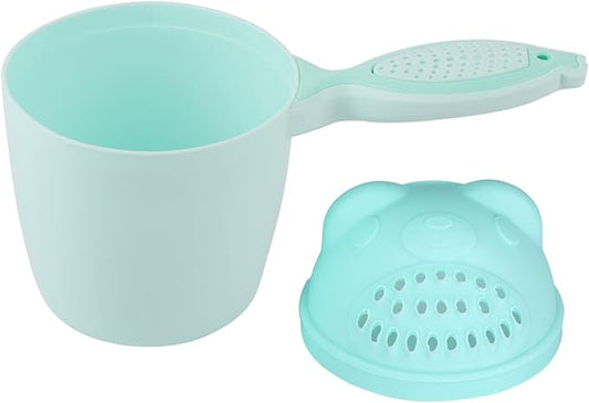 Baby Shampoo Rinse Cup with Waterfall Spout - Cute Bear Shape Shower Scoop for Head Washing - Green Children's Bathroom Accessory