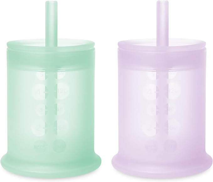 Olababy Silicone Training Cup with Straw Lid Bundle 5oz Mint + 5oz Lilac