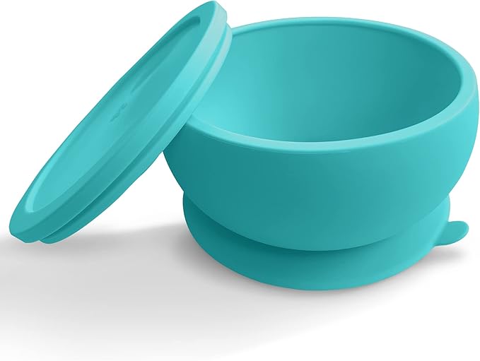 Octopod Silicone Baby Suction Bowl With Lid - Toddler & Baby Bowls, Baby Food Containers, Spill Proof Bowls For Toddlers, Suction Baby Bowls With Lids, Food Grade Silicone Bowls For Babies (Turquoise)