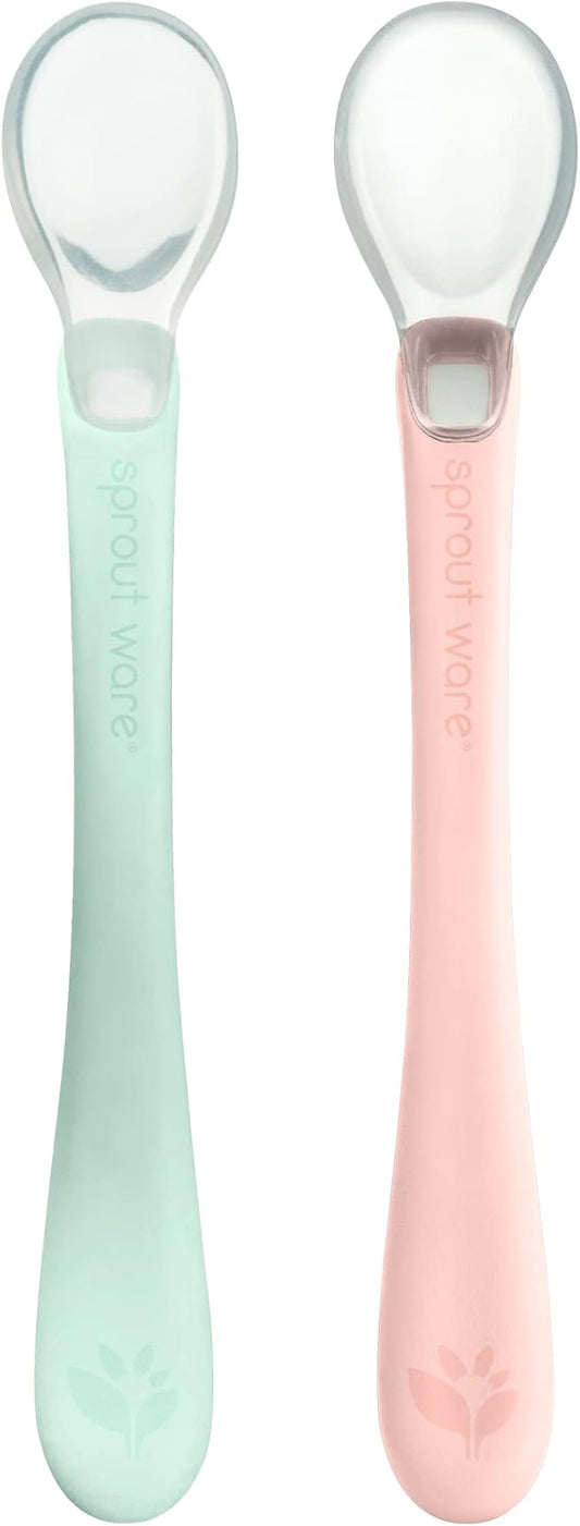 green sprouts Silicone and Sprout Ware First Food Spoons, Light Sage/Light Grapefruit