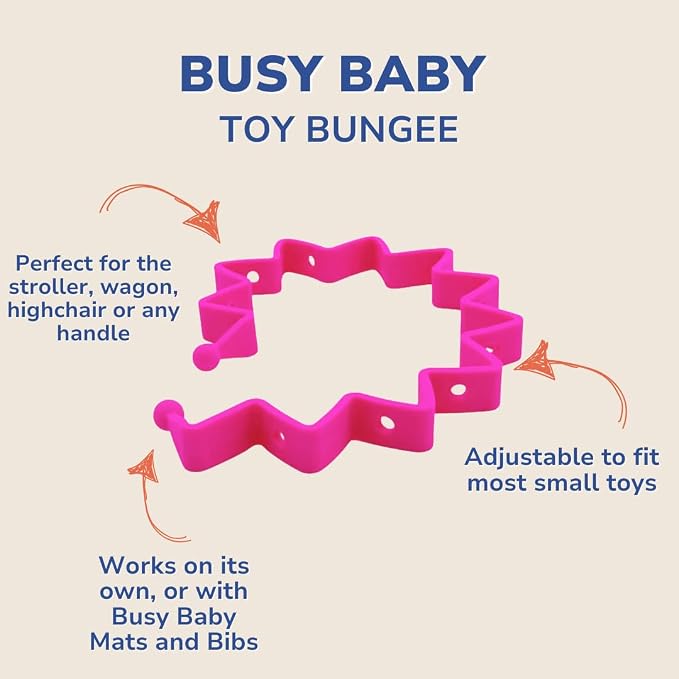 Busy Baby Toy Bungee - Dishwasher Safe Toy Strap - 100% Food-Grade Silicone (Pink)