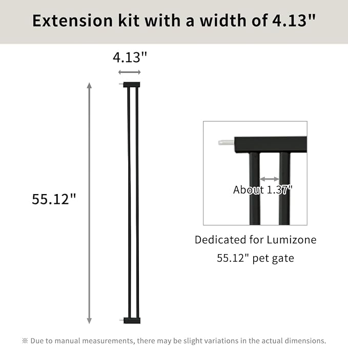 Lumizone Extra Tall Cat Gate Extension Kit 55.12" High Pressure Mounted 4.13" Extra Wide 1.37" Gap No Drilling Tall Pet Gate for Dogs (Black, 55.12" H x 4.13" W, Extension)